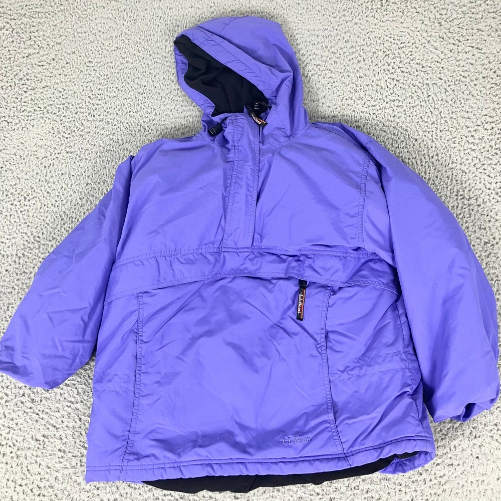 L.L. Bean Anorak Jacket Womens PS Purple Fleece Lined Hooded Pullover ONC24